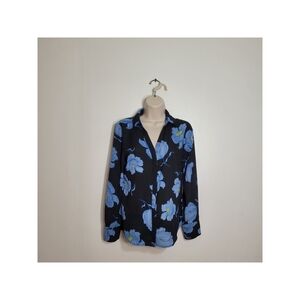 Worthington Black Blouse with Light Blue Floral Print
